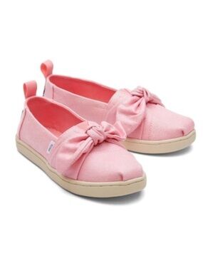 TOMS Toddler Girls' Alpargata Shoes with Bows, Carnation Pink w/ Sparkle,‎ 5T